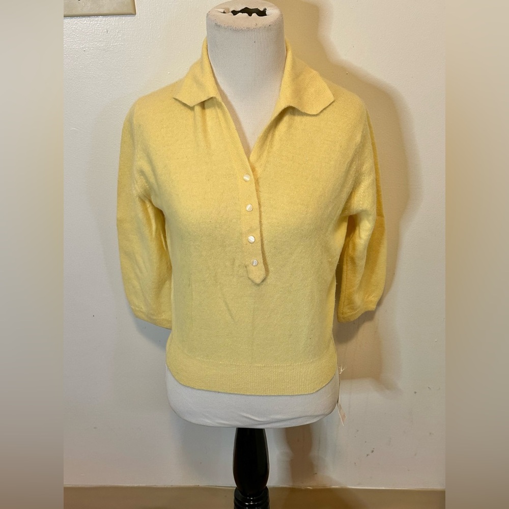 VTG MINKLAM By Darlene Yellow Lambs Wool/Fur Blend Quarter Button Sweater